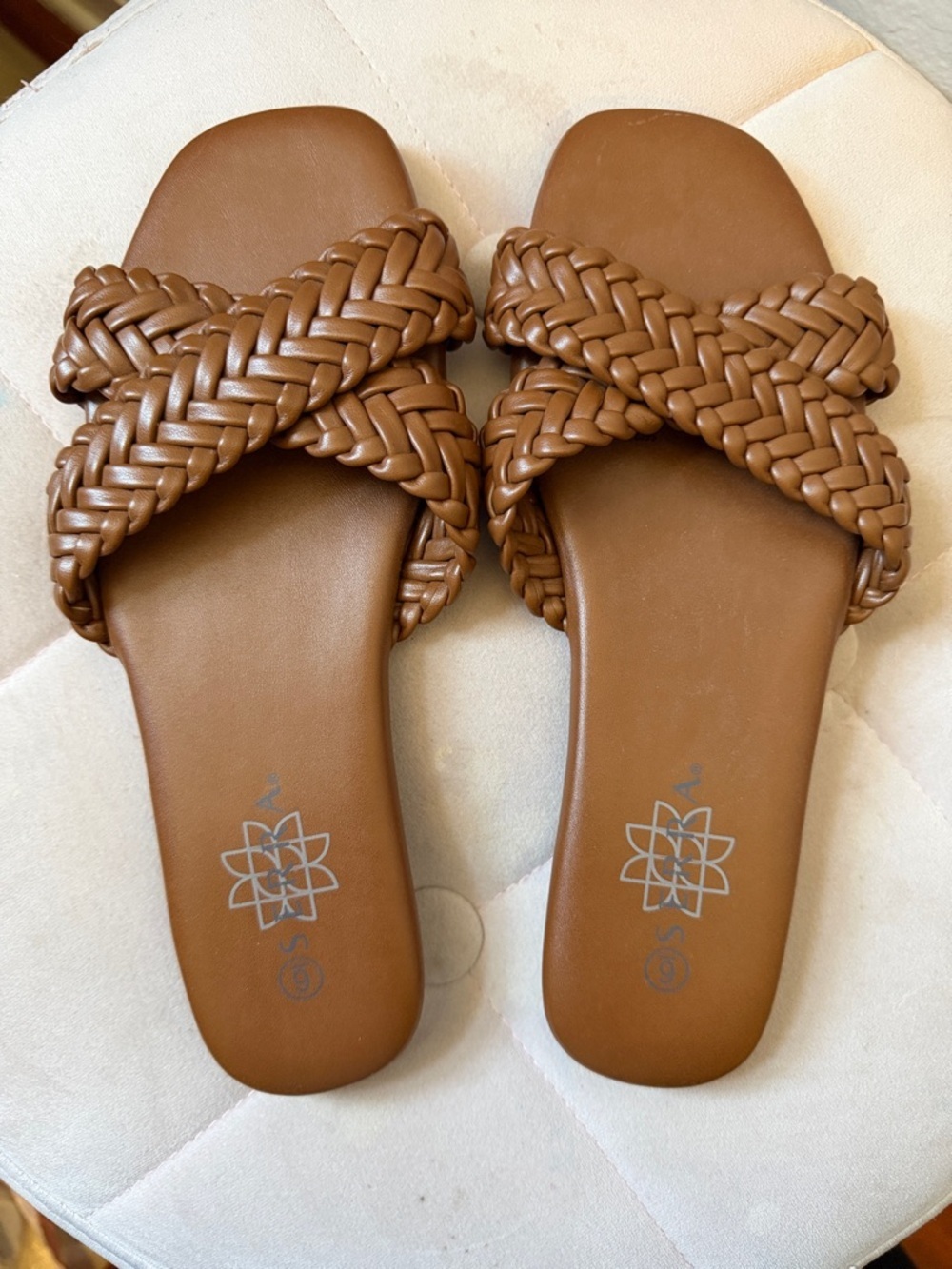 Serra Braided Crossband Slide Sandals - Brown